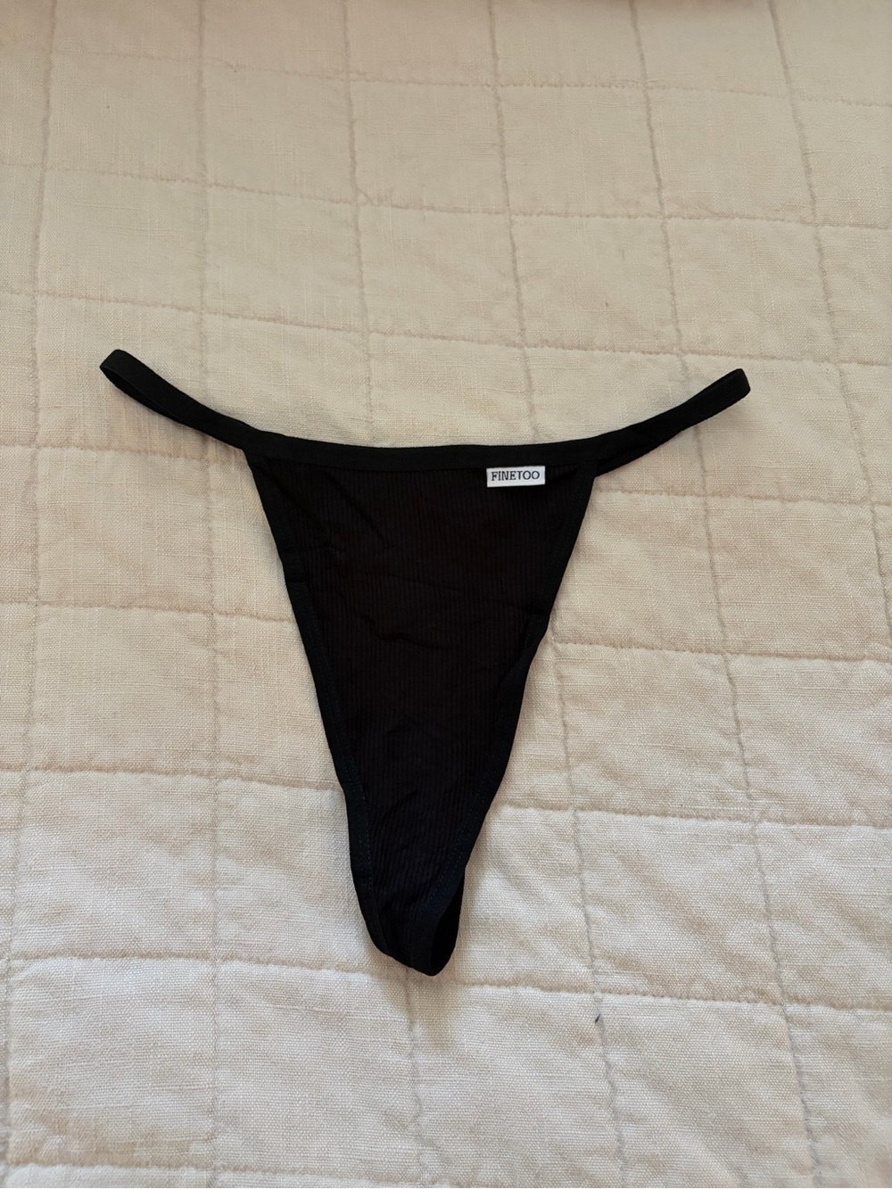 Women's Black Ribbed Thong